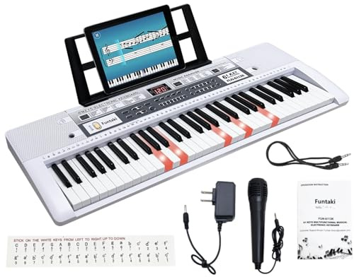 Funtaki Tragbares 61 Tasten Digital Keyboard Piano, E-piano Klavier home-keyboards mit Begleitautomatik, Electric Mini-Keyboard für Kinder und Erwachsene, digitale Tastaturen