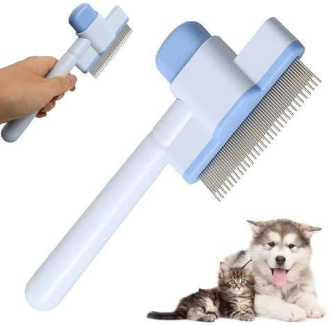 Spazzola per Gatti, Spazzola Gatti e Cani, per Capelli Fluttuanti, Pulizia con Un Clic, 1mm Denti Rondati in Acciaio Inossidabile, Spazzola Gatto Pelo Corto e Lungo, Delicato Sulla Pelle