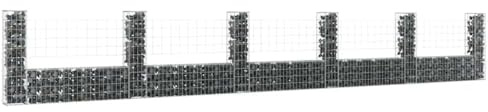Mesh Fence Garden Fence,U-Shape Gabion Basket with 6 Posts Iron 620x20x100 cm for Chicken Coop, Poultry Netting, Plant Support and Dog Barrier