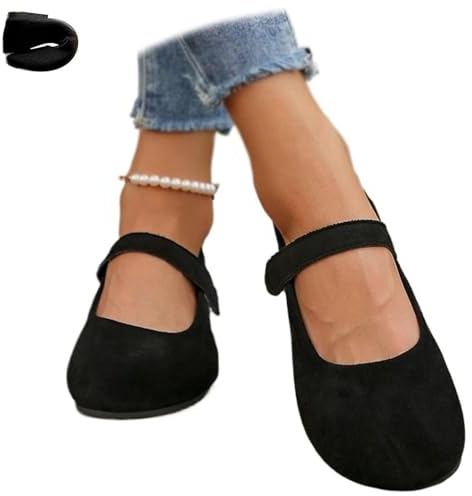 Ballerine ortopediche in camoscio Mary Jane da donna, comode, con punta larga, stampa leopardata, scarpe da ballo Mary Jane, Nero , 41.5 EU