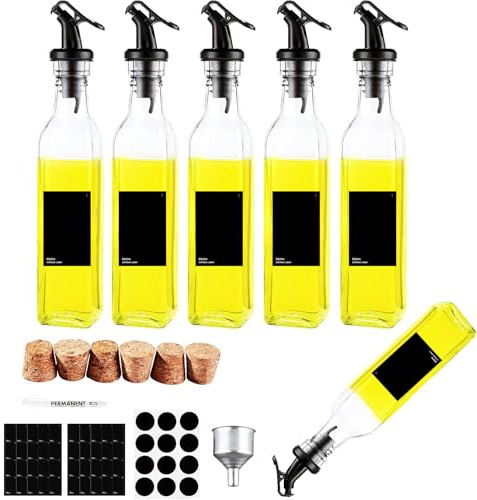 Oil Dispenser Bringt Leinen 6 x 250 ml Oil Bottle with Pourer, Vinegar and Oil Bottle Set, with Oil Pourer/Wine Cork/Labels/Marking Pen/Funnel