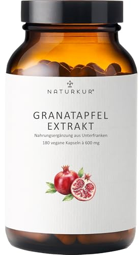 Naturkur® Granatapfel Extrakt 600mg - 180 Kapseln im Apothekerglas - 40% Ellagsäure - vegan, ohne Zusatzstoffe, hergestellt in Unterfranken
