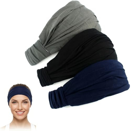 Jetstream 3 Stück Breites Haarband, Haarbänder Breite Elastische Weiche, rutschfest, Schweißabsorbierend und Bequem, Geeignet für Yoga, Laufen, Training und Andere Sportarten
