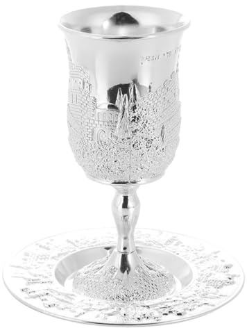 FRCOLOR Copa Plateada de Kiddush Platillo para Pascua y Shabat, Cáliz para Rituales Judíos, Ligera y Manejable para Celebraciones Tradicionales