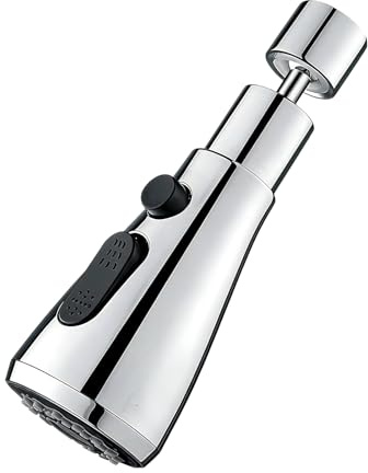Kitchen Tap Spray Head, Silver Finish with Compact 138x48mm Dimensions, Tap Aerator and Faucet Extender for Kitchen Sink, 360 Degree Rotation with Three Spray Functions