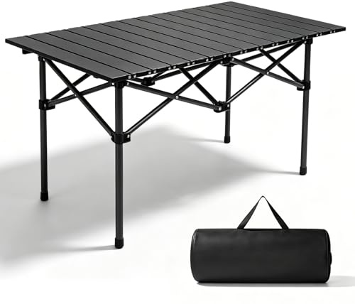 Peelanmall Campingtisch faltbar 96x54cm, Klapptisch Outdoor mit aufrollbarer Tischplatte, Tragbar Falttisch bis 100kg belastbar, Stahlrahmen mit Tragetasche für Camping, Grill, Garten & Picknick