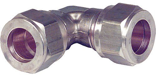 Klemmringverschraubung aus Messing, Winkel 90° 18x18mm