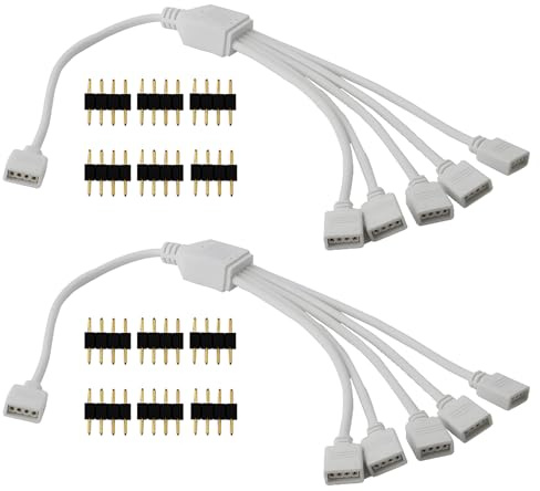 CESFONJER 1 zu 5 LED Verteiler Verbinder Kabel, 4 Pin Splitter für SMD 5050 3528 2835 Strips, Streifen Connector, Zubehör (2 Stück/Packung)