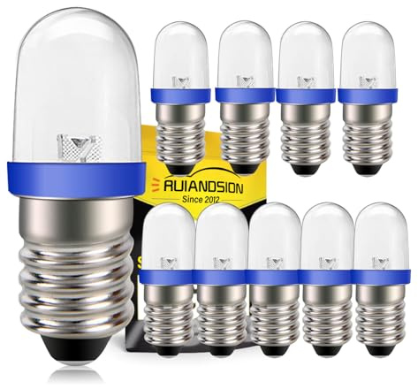 Ruiandsion - 10 bombillas LED para linterna, 3 V, 6 V, 12 V, base E10, minibombillas (blanco, azul/rojo/verde/amarillo), azul, 12V