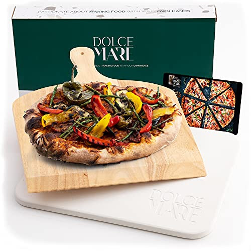 Dolce Mare® Piastra refrattaria Forno - Pietra per Pizza in Cordierite di Alta qualità per Forno e Grill - Pala per Pizza Inclusa