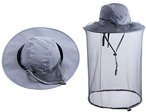 Bee Keeping Beekeeper Veil hat gnats Insect Bug Mosquito Fishing Gardening Cap with Head net Netting mesh Hood for Men Women Dark Gray