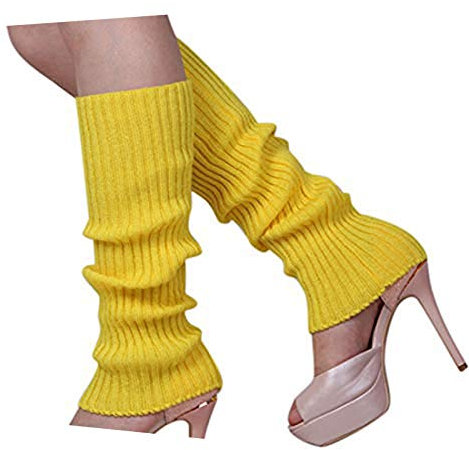 Brussels 08 warme Damen-Beinstulpen, gestrickt, gehäkelt, lange Socken, lockerer Stil, ohne Füße, Gelb