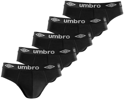 Umbro Slip Homme 100% Coton, sous-vêtements Homme, Naturel, Ajustement Parfait et Anti-Irritation (Lot de 5), Noir, Taille L