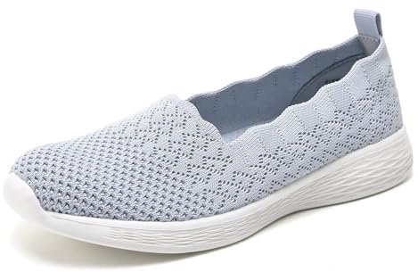 Puxowe Women's Loafers Slip On Lightweight Casual Low-Top Flat Knit Shoes 3 UK Light Gray