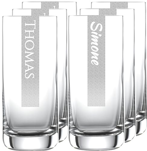 Miriquidi Longdrinkglas 390ml mit Wunschnamen personalisiert 12 Stück | Schott Glas mit Namen | LogoGlas | Spülmaschinenfest | Trinkglas & Individuelle Lasergravur - 12 Stück