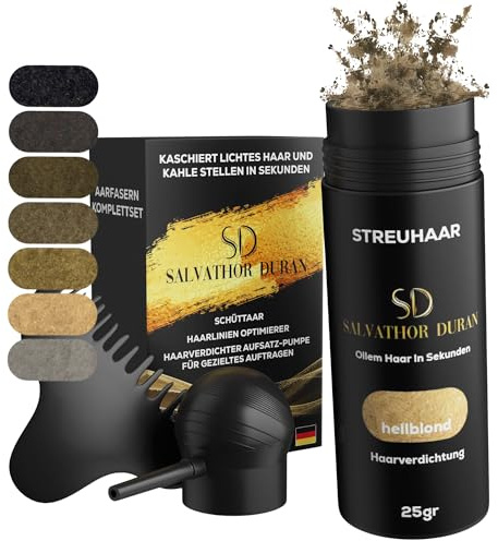 Streuhaar Salvathor Duran 25 g – 3er Set (Hair Fiber + Applicator + Kamm) | Hair Fiber Spray & Thick Fiber für sofortige Haarverdichtung (Hellblond)
