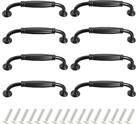 Dtoterul Schrankgriffe Schwarz 8 Stück Schwarz Schublade Türgriff Vintage Style Türgriffe Griffe für Küchenschränke Küchengriffe 96mm Aluminiumlegierung Möbelgriffe mit Schrauben,Lochabstand 96 mm
