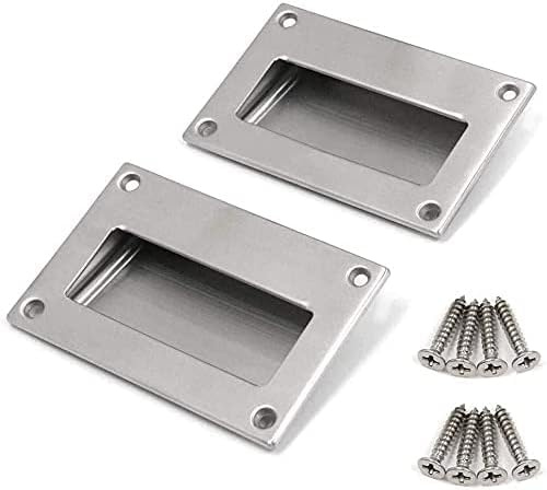 Lot de 2 Poignée Encastrée Acier Inox 128x83mm, Rectangulaire pour Cuisine