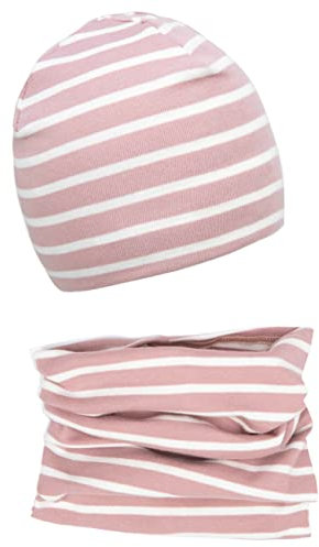 Baby Mädchen Beanie Mütze + Schlauchschal 2er Set, Wintermütze für Jungen Mädchen Baumwolle (48M und 6-24 Monate, Baumwolle Set: Rosa Streifen)
