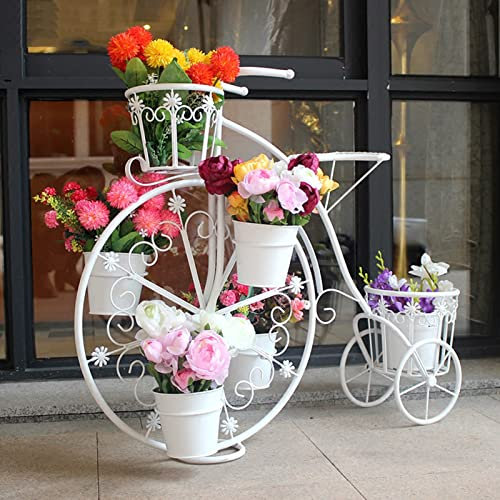 WYFZT Tiered Pflanzenständer Halter Indoor Outdoor Garten, weiße Fahrradform |Pflanzenregal Blumenregal Blumenbank Aussen Draußen Leiterregal Blumenständer für Innen Außen Garten Dekoratives