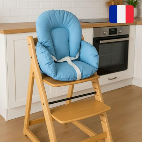Easy Dort - Coussin de Chaise Haute bébé Polyuréthane - avec Sangles, Fabriqué en France - Bleu