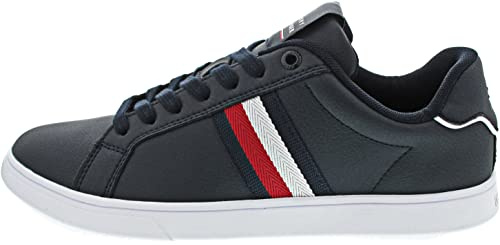Tommy Hilfiger Baskets Homme Semelle Cuvette Corporate Leather Cup Stripes Chaussures, Bleu (Desert Sky), 44 EU