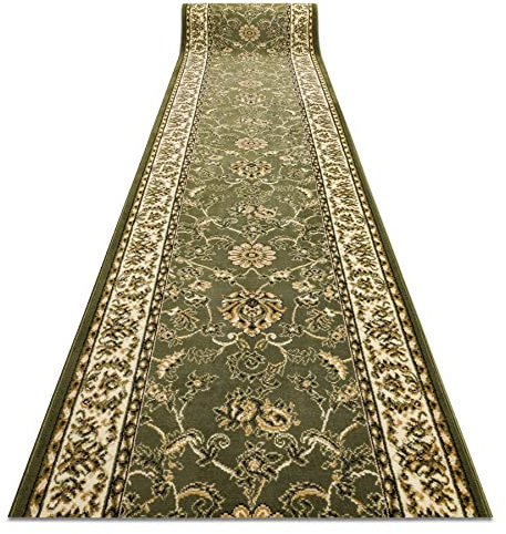 rugsx Alfombra de Pasillo BCF MORAD Klasyk para la Cocina, vestíbulo, Pasillo, Entrada, clásico Verde Oliva 80x200 cm