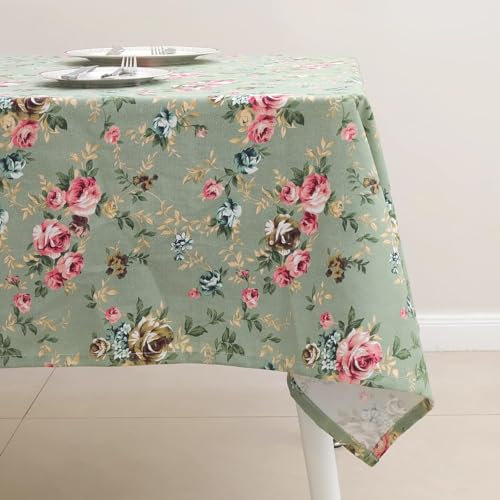Arquiel Tischdecke Rechteckige Florale, Schwere Leinwand Tischtuch, Elegant Blumendruck Langlebig Leinen Drucken Tischdeck FüR KüChe Essen Parteien (GrüN, 140x180cm)