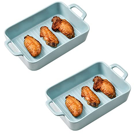 Porzellan Deep Dish Pie Pan 24,1 x 14,1 cm, rechteckig, 2er-Set, süße Porzellan-Kuchenplatte zum Backen, Porzellan-Kuchen-Auflaufform für Thanksgiving und Weihnachtsessen, Blau (Blau)