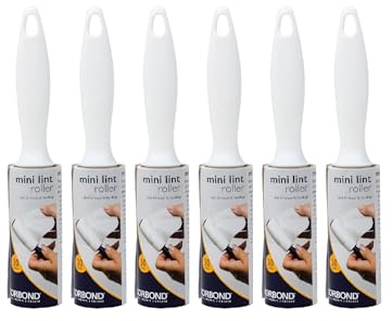 Korbond 2.8m Mini Pocket Lint Roller Pack of 6 – TRAVEL SIZE – 30 Sticky Easy Peel Paper Sheets Per Roller –180 Sheets Total - Suitable for ALL FABRIC TYPES