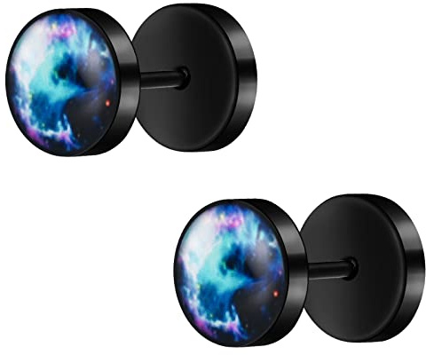 MicVivien Homme Femme Piercing Cercle Boucles d'oreilles Yin Yang Tai Chi/Chèvre Satan/Trident/Etoile/Galaxie/Tête de chèvre Jauge d'oreille - Faux Cheater Fake Gauges Plugs Acier Inoxydable