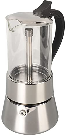 Stovetop Espresso Maker, Stainless Steel Moka Pot Italian Coffee Maker, 6 Cups Crystal Glass Top Coffee Pot Moka Percolator for Home Induction Ceramic Gas