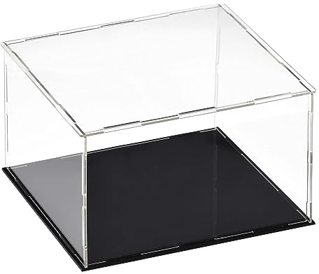 TA-VIGOR Transparente Acryl-Vitrine, 30 x 30 x 20 cm, zusammenbaubar, Würfel-Organizer, Ständer, staubdichter Schutz, Vitrine mit schwarzem Sockel für Actionfiguren, Spielzeug, Sammlerstücke,
