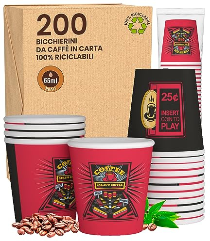 Eurocali 200 Bicchierini in Carta per caffè 65ml FlipperCUP Bicchieri Ecologici Biodegradabili Monouso Piccoli Asporto Bevande Calde