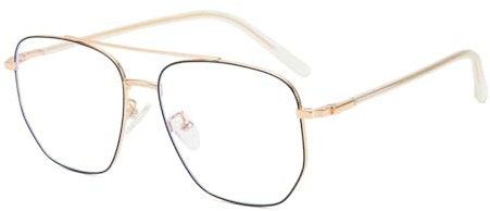 Junsika Quadratische Pilotenbrille Blaulichtfilter Brille für Damen und Herren Klassische Vintage Gold Schwarz Pilotenbrille Metallrahmen Computer Brille