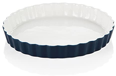 Geschirrset, 1/2-teilige runde Quicheform aus Porzellan, traditionelle Flan-Pfanne aus Porzellan, Backplatte mit gerüschtem Rand (1 Stück)