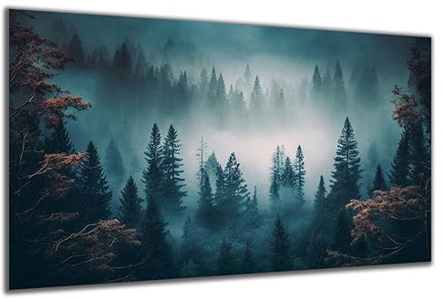 DARO Design - Wand-Bild auf 6mm HDF 56x84 cm Mystischer Nebel Wald - Wand-Deko Bilder Geschenk