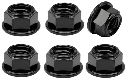 RISON-Titanium 6 Piezas Tuercas de Brida de Titanio M10x1.25mm, Tuercas Hexagonales con Reborde Tuerca de Bloqueo Hexagonal Autoblocantes Contratuercas para Rueda Dentada de Motocicleta, Bici