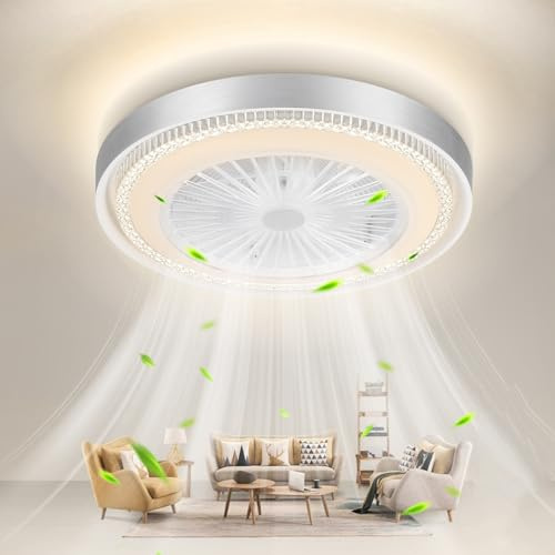 papasbox Deckenleuchte mit Ventilator 50cm | 3 Farbtemperatur 6 Geschwindigkeiten 60W LED Deckenventilator mit Beleuchtung Lampe | Deckenlampe Fernbedienung Dimmbar für Wohnzimmer Schlafzimmer
