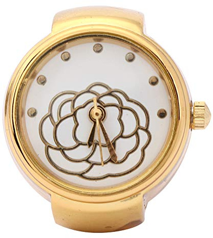 Acouto Uhren, Fingerring-Uhr mit Rundem Zifferblatt, Rosen-Blumenmuster, Damen-Finger-Quarzuhr (Gold)