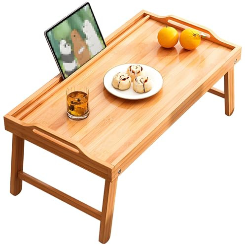 Laptoptisch Betttablett Klappbar Laptop Tisch für Bett, Tablett Bett aus Bambus, Study Table, Lapdesks für Lesen oder Frühstücks und Zeichentisch (Wood Color,60x35x28cm)