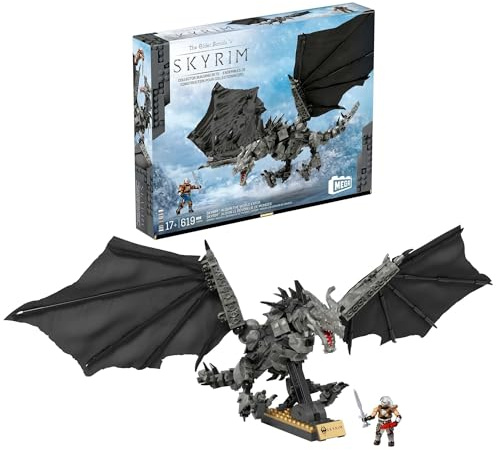 MEGA Skyrim-byggleksaker med actionfigurer, Alduin Världsätaren med 619 delar, med 1 Dragonborn-figur, för samlare, HXR98