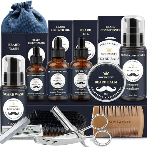 Joric Bartpflege-Set für Männer teilige Set mit Bartshampoo, Bartöl, Bartwuchsöl, Bartspülung, Bartbalsam, Trimm-Set mit Bürste, Kamm, Schere