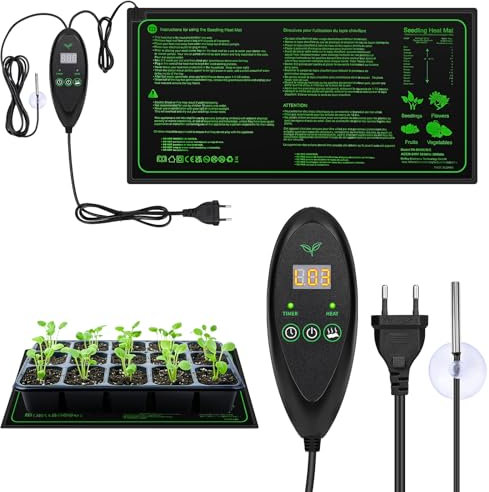 Apritsce Heizmatte Pflanzen mit Thermostat, 53x 25 cm 30w WäRmematte Pflanzen mit 6 Temperaturstufen und 6 Timerstufen, Seedling Heat Mat für SäMling Germination Pflanzen Wachstum