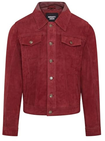 Infinity Leather Chaqueta vaquera de cuero occidental de ante de cabra burdeos Trucker para hombre
