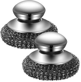 Steel Wool Scrubber, Stainless Steel Scourers With Handle, Stainless Steel Wool Scrubber Handle, Detachable Heavy Duty Dish Brush Pot Scrubber, For Cleaning Kitchen Pots Pans Grills Sink