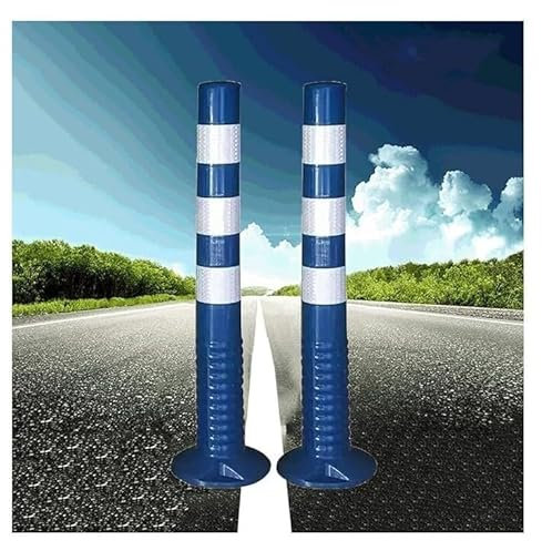 WXF86djl Isolationspfahl Feste Parkpoller aus weichem Gummi, 2 Stück Verkehrsleitkegel mit reflektierenden Manschetten, Parksperren mit Rungen(Blue+White)