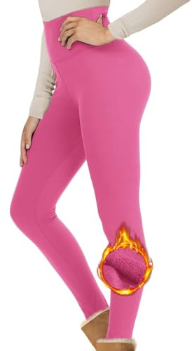 Topassion Thermo Leggings Damen im Winter High Waist Strumpfhosen Warme Fleece Thermohose Gefütterte Thermoleggins Dicke Blickdicht Sporthose Yoga Gym Thermostrumpfhose Elastische Hosen(Pink,L)