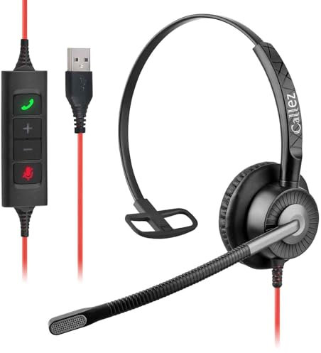 Callez USB Headset mit Mikrofon für PC, Headset Laptop mit ENC Dual Noise Cancelling Mikrofon, USB Kopfhörer mit Teams Anruftaste für Büro Homeoffice Teams Zoom Skype Konferenz Gespräch Meeting