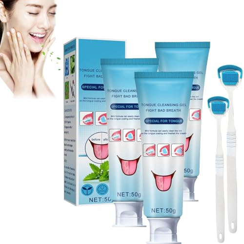 Zungenreiniger Gel Set,Zungenschaber Zungenreiniger-Set,Zungenreiniger Gel Set mit Mundhygiene Bürste, Zungenreiniger Kit für frischen Atem (3)